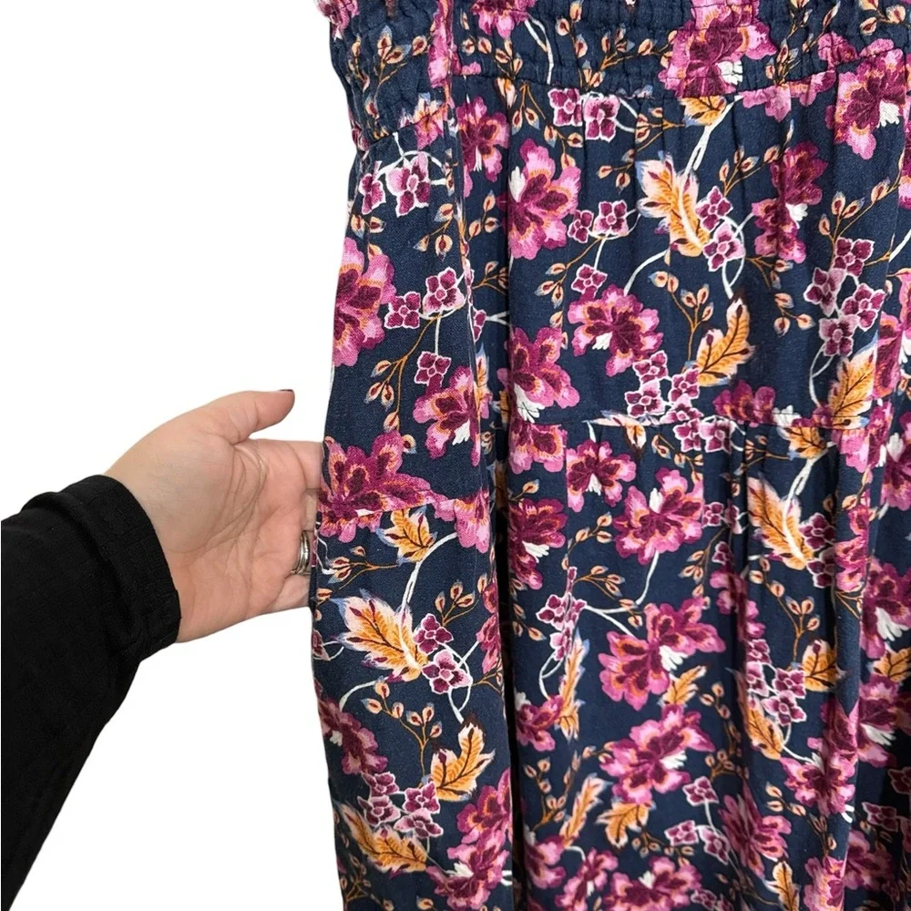 Old Navy Midi Cami Dress Size 2X Navy Pink Floral Pockets - Picture 5 of 12